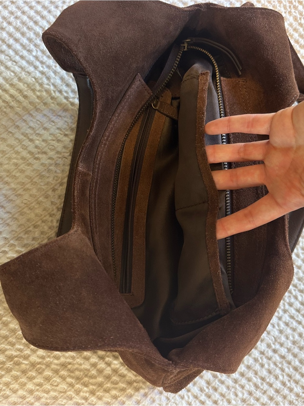 Brown Genuine Suede Tote Shoulder Bag - Picture 4 of 10
